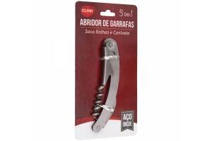 SACA ROLHAS COM ABRIDOR DE GARRAFA AÇO INOX REF-CK1937