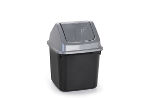 LIXEIRA BASCULANTE 7L PRETA COM TAMPA PRATA BLACK LINE REF-5019